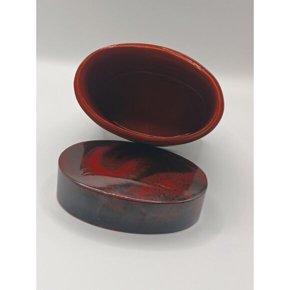 Vintage Japanese Lacquer Nesting Boxes Set - 6", 5", 4" Red & Black Marbled Jars - Picture 9 of 9